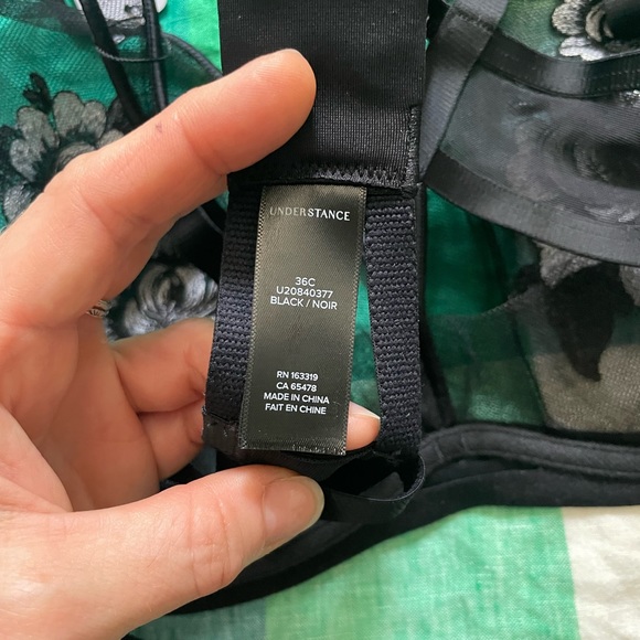 Moonlight Sheer Plunge Black Floral Embroidered Bra & Matching Thong - Picture 7 of 10